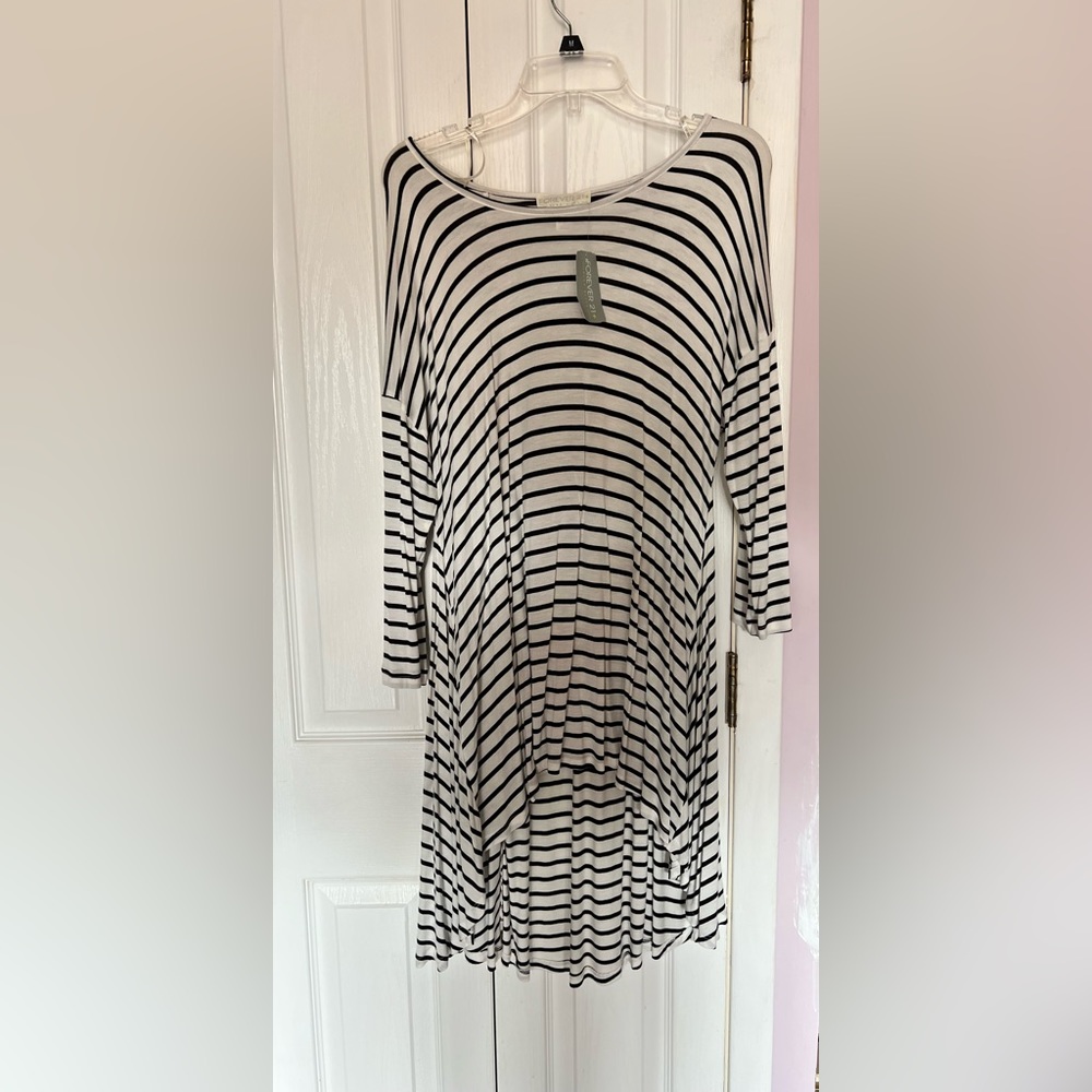 Forever 21+ Black and White Striped Knit Top High Low Size 1X